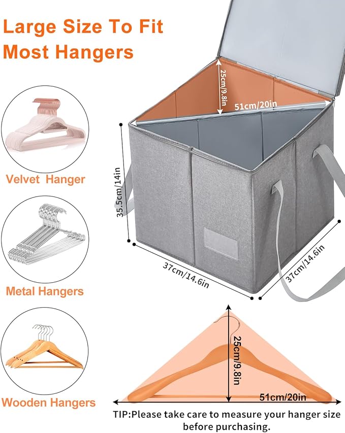 Qozary 2 Pack Clothes Hanger Organizer Bag-Rigid Hanger Storage Containers with Lid for Dustproof, Large Hanger Holder, Hanger Caddy Organizer Box with Handle-Keep Different Style Hangers Separate