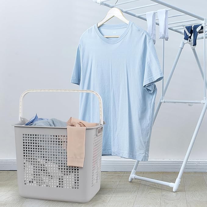 35 Liter Plastic Laundry Basket with Carry Handle, 4 Pack Clothes Hamper, Gray
