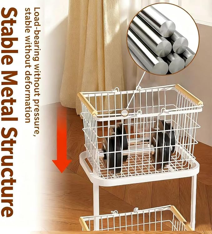 Large Laundry Baskets, Dirty Clothes Hamper with Wheels,Rolling Wire Laundry Basket Organize,2 Removable Wire Storage Metal Clothes Hamper Organizer for Laund Room, Bathroom, Bedroom, Dorm, White