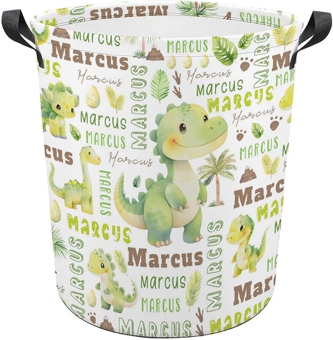 Dinosaurs Laundry Basket,Personalized Laundry Hamper for Boys Girls,Custom Laundry Basket With Name, Customized Dirty Clothes Hamper for Bathroom Bedrooms,S-16.5"X 13.8"
