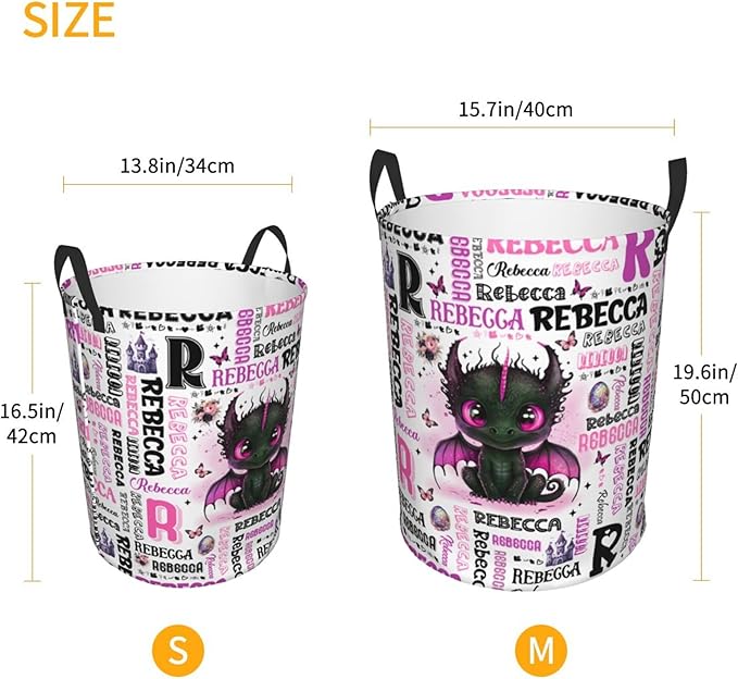 Personalized Dragon Laundry Basket For Baby Kids Boys Girls Adult Custom Hamper Basket With Name For Bathroom Bedrooms Collapsible Baby Laundry Basket, Dirty Clothes Hamper With Handles