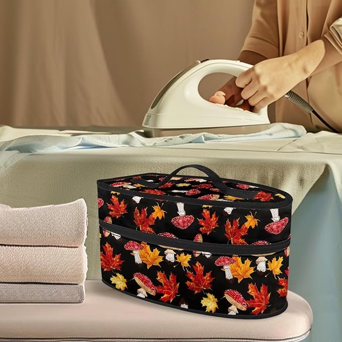 Thanksgiving Iron Storage Bag Fits for Accessories Travel Irons Reusable Wear-resistant Steam Iron Storage Case with Zipper Handle, Mushroom Maple Leaf
