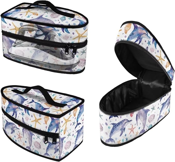 Rchsmod Dolphin Starfish Scallop Print Steam Iron Case Protective Travel Steamer Storage Bag with Handle Lightweight Iron Carrier Bag Iron Accessories, Case Only