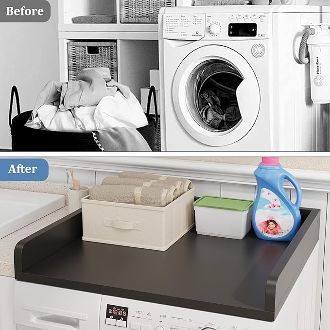 Washer Dryer Countertop, Countertop for Washer Dryer with Non-Slip Mat, Easy to Clean, Washer Dryer Wooden Countertop for Organization, 27.5″W x 27.5″D x 3.2″H Laundry Countertop(Black)