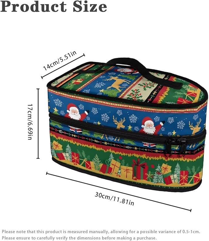 Christmas Clothes Iron Storage Case with Zipper Closure Portable Colorful Iron Storage Case Protective Carrying Bag Fits for Outdoor, Santa Claus Elk Gift