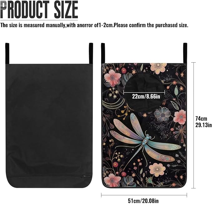 ZFRXIGN Dragonfly Over The Door Laundry Hamper Boho Flower Hanging Laundry Bag Large Laundry Basket for Bedroom Dirty Clothes Hamper Space Saving Home Room Storage Organizers