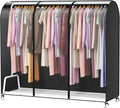 Kntiwiwo Clear Garment Rack Cover, Clothes Rack Cover Clothing Rack Cover with Durable Zippers for Garment Rack, Clothes Rack, Black, 72"L x 20"W x 60"H (Rack Not Included)