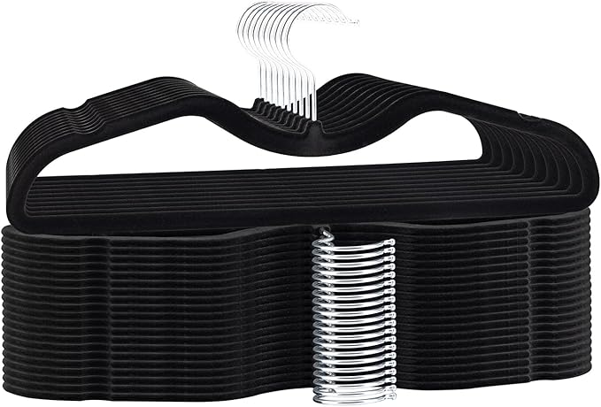Velvet Short Neck Hangers - Heavy-Duty, Non-Slip Felt Surface, Space-Saving Design with Anti-Slip Grooves & Shoulder Shape, 360° Rotating Hooks, Durable for Coats, Shirt& Dresses (30, Black A)