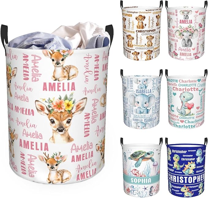 Custom Name Laundry Hamper, Personalized Laundry Basket with Name for Baby Boys Girls, Customized Collapsible Dirty Clothes Hamper Storage with Handles for Bedroom Bathroom Dorm Room Decor