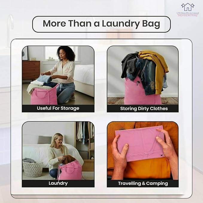 LFH Home Large Premium Cotton Canvas Laundry Bag with Drawstring and Handles Heavy Duty, Multi-Use, Washable for Home, Travel, College or Storage 24x36 (Pack of 4)-Pink