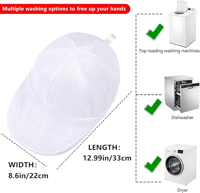 Hat Washer Cage for Baseball Caps, Durable Cap Form Holder for Washing Machine & Dishwasher | Hat Cleaning Kit, White - 1 Pack