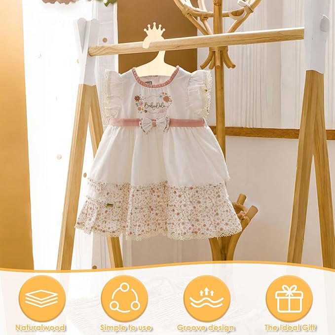20PCS Wooden Kids Hangers 9" Baby Clothes Hangers, Baby Children Wooden Hangers, Cute Little Kids Hangers, Newborn Girl Boy Hangers for Clothing Pants Coats Skirts Storage (Crown)