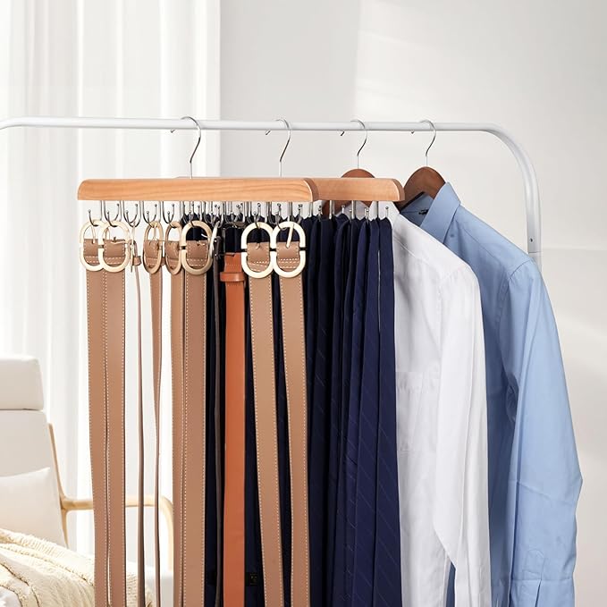 Bra Hanger for Closet Organizer, Wooden Tank Top Hangers with 20 Foldable Hooks, 360° Rotating Design, Space Saving Storage for Tank Tops, Bras, Scarves, Belts, Ties etc (2, Wood)