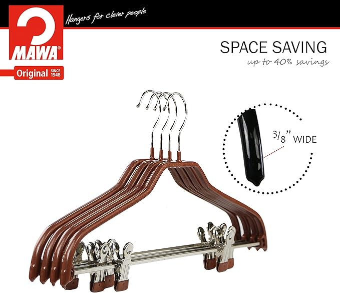 Mawa by Reston Lloyd Silhouette Series Non Slip Space Saving Hanger with Pant Clips, Style 40/FK,Set of 5, Copper