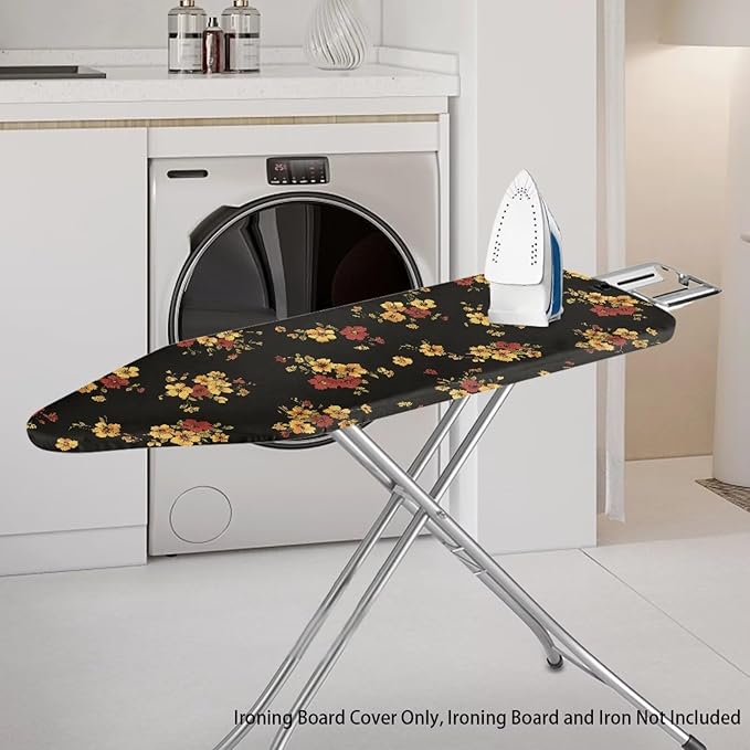 Floral Ironing Board Cover Elastic Edge, Black Heavy Duty Iron Pad Covers Standard Boards Lightweight Full Size Scorch Resistant Padding