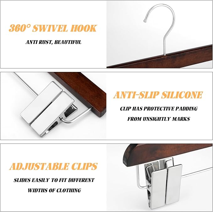 2 Pcs Kilt Hanger 20 Inches Wooden Duty Skirt Hangers with 4 Clips for Closet (Nut Brown)