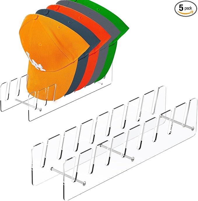 Hat Stand Organizer for Baseball Caps, Acrylic Hat Holder & Rack, 5PCS Clear Stand for 40 Caps, Ideal for Bedroom, Closet, Dresser, Office and Entrance (5)