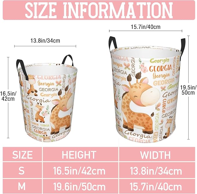Giraffe Laundry Basket,Personalized Laundry Hamper for Boys Girls,Custom Laundry Basket With Name, Customized Dirty Clothes Hamper for Bathroom Bedrooms,S-16.5"X 13.8"