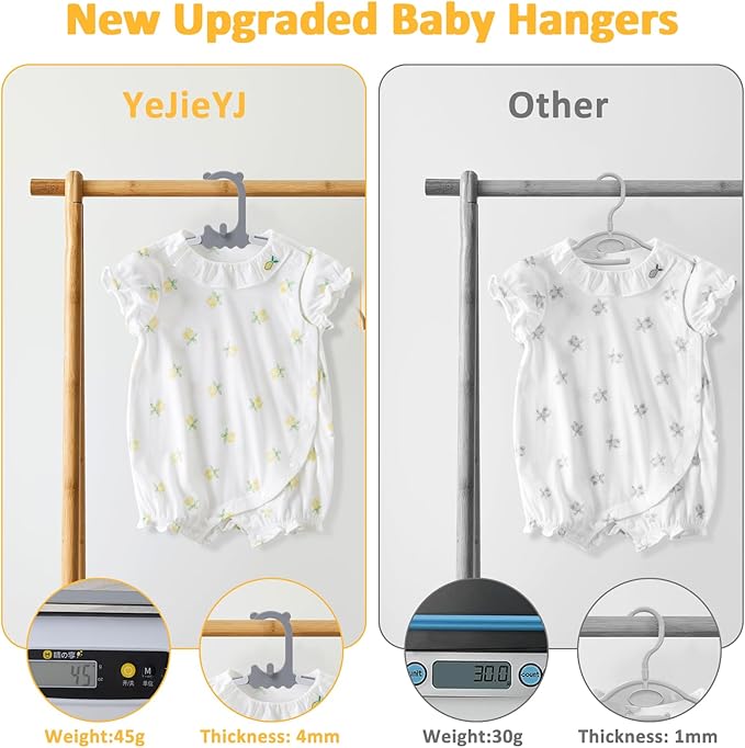 30 Pack Baby Clothes Hangers with 16 Clips, 11-15 inch Adjustable Kid Hanger, Multifunctional Children Hanger for Girl Boy Toddler Kids Child(Grey)