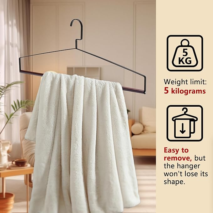 22" Bedspread Drapery Blanket Tablecloth Hangers, Dry Cleaner Hangers, Made of Solid Beech Wood and Metal, 10pcs Heavy Duty Hanger for Blankets, Table Cloths and Closet Storage