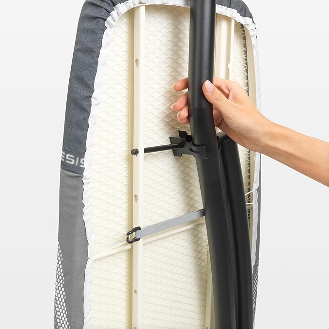 Brabantia Size D Ironing Board (53x18 in) Heat Resistant Parking Zone, Silver Frame, Non-Slip Feet, Suitable for Sit Down Ironing (Spring Bubbles)