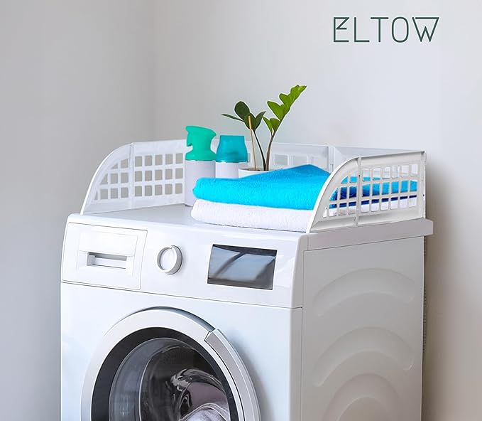 Eltow Laundry Guard with Silicone Gap Cover – Magnetic Fence for Washer and Dryer with 8 Strong Magnets – Prevents Clothes from Falling – Fits Most Machines – Laundry Room Accessory (White)