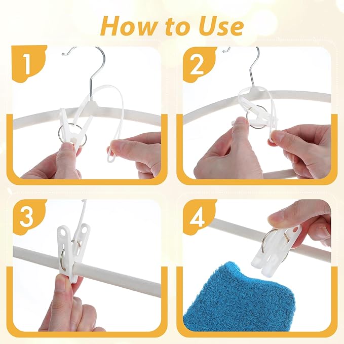 120 Pack Multi-Purpose Laundry Hooks Hanging Clips Bulk with Plastic Rope Hanger Clips for Baby Clothes Closet Organizer for Pants Hat Sock Boot Bra Towel Bathroom Wardrobe Kitchen White