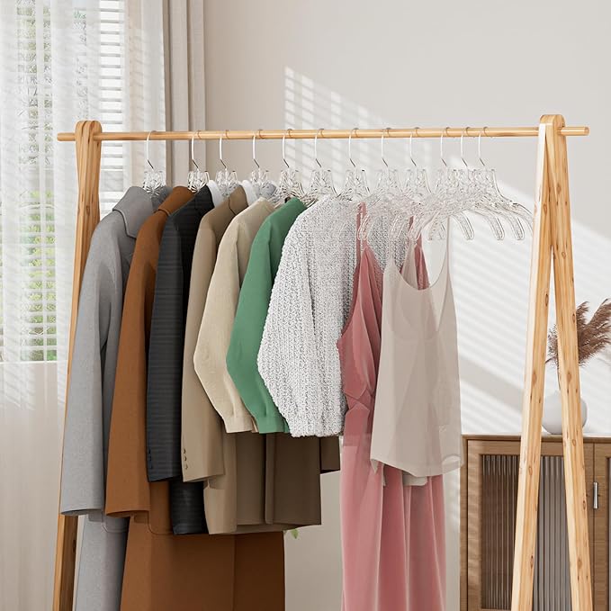 Clear Plastic Hangers 25 Pack, Durable Crystal Heavy Duty Clothes Hangers with Non-Slip Notches & 360° Swivel Hook, Space Saving, Ideal for Coats, Suits, Dresses, Shirts