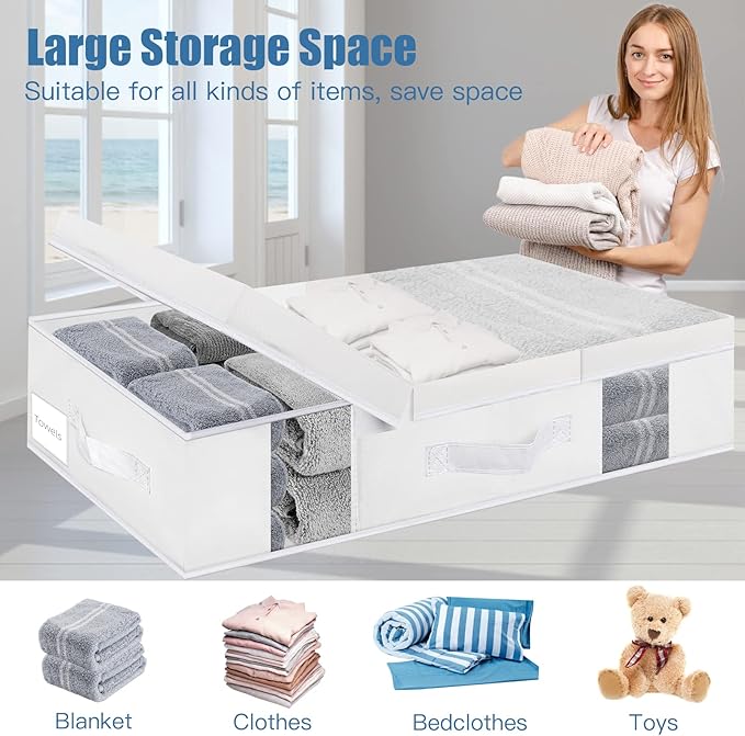 Underbed Storage Containers 3 Pack, Large Under Bed Storage Bins with Lids, Foldable Under the Bed Storage Drawer for Organizing Clothes, Shoes, Blankets, Pillows-PEVA Waterproof Material