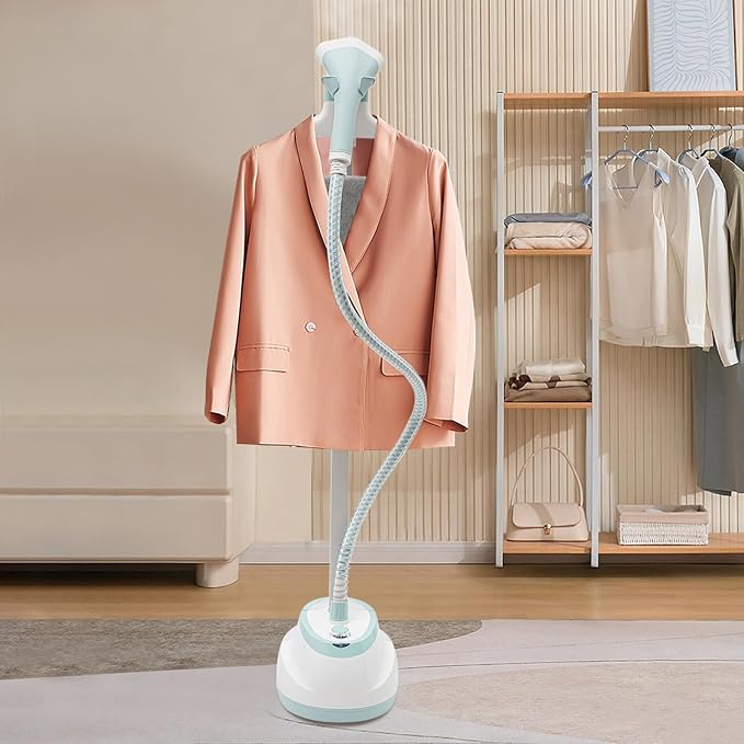 Standing Garment Steamer,Steamer for Clothes,1350W Fabric Steamer Standing Clothes Steamers with Ironing Board, Adjustable Rod & 1.6L/0.42gal Water Tank Wrinkle Remover Heats in 45 Seconds (White)
