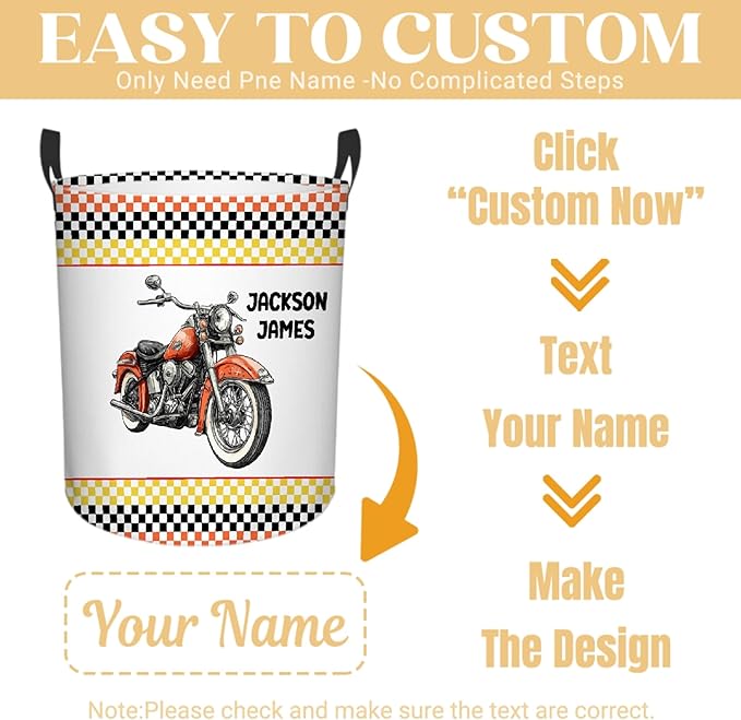 Personalized Motorcycle Laundry Basket, Custom Laundry Hamper With Name Gifts For Kids Baby Adults, Collapsible Dirty Clothes Storage Organizer With Handles M 19.6 X 15.7in