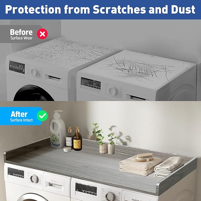 Washer Dryer Countertop: 27.5" x 54" Laundry Topper for Washer and Dryer - Non-Slip Washer and Dryer Countertop with Safety Edge - Laundry Room Organization (Gray)