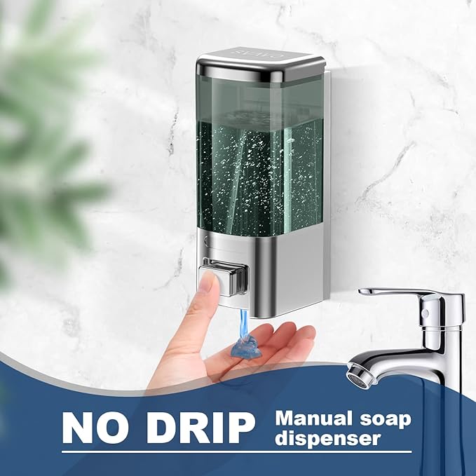 SVAVO Wall Mounted Soap Dispenser - Manual Kitchen Bathroom Soap Dispenser Hand Sanitizer Dispenser with Anti-Leakage Nozzle Container for Liquid/Gel/Shampoo/Shower Gel/Lotion/Cleaner, 17.oz/500ml