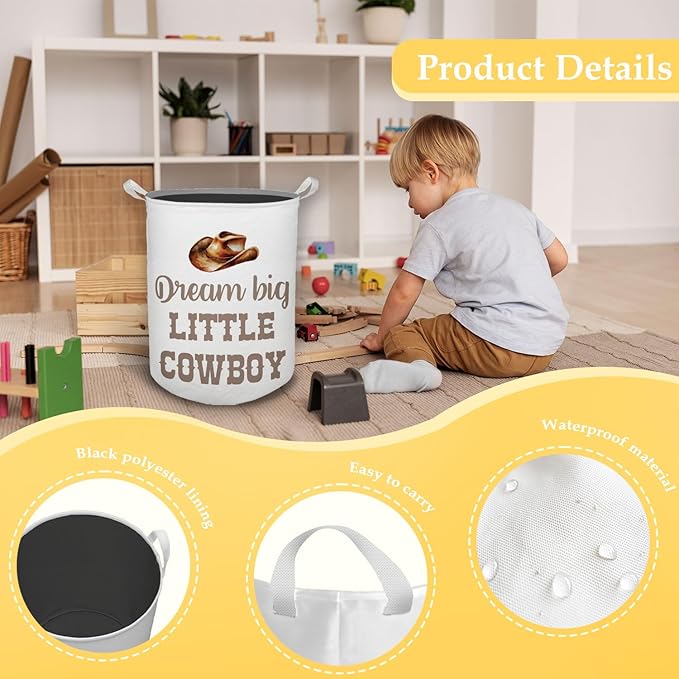 Cowboy Nursery Laundry Basket, Toybox for Boys Room, Western Baby Cowboy Laundry Basket Hamper Waterproof Collapsible Clothes Toys Storage Bin Organizer for Kids Room Playroom Bathroom