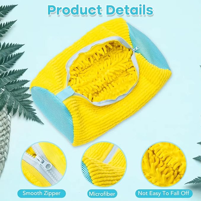 Laundry Shoe Bag - Mesh Shoe Washing Machine Bag with Zipper Closure for Washer and Dryer - for All Shoe Types and Sizes - Yellow - Set of 2