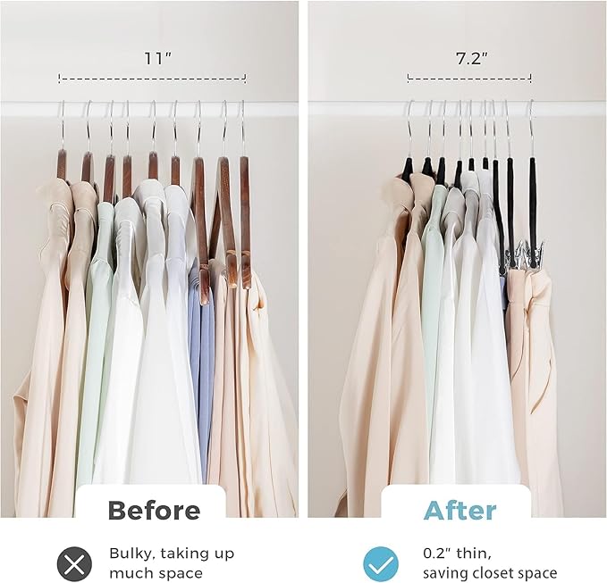 VECELO 20 Pack Velvet Clothes Hangers with Adjustable Clips,Heavy-Duty Non Slip & Space-Saving with 1 Magic Hangers & 2 Tie Rack for Suit Coat Pants Skirt Dresses