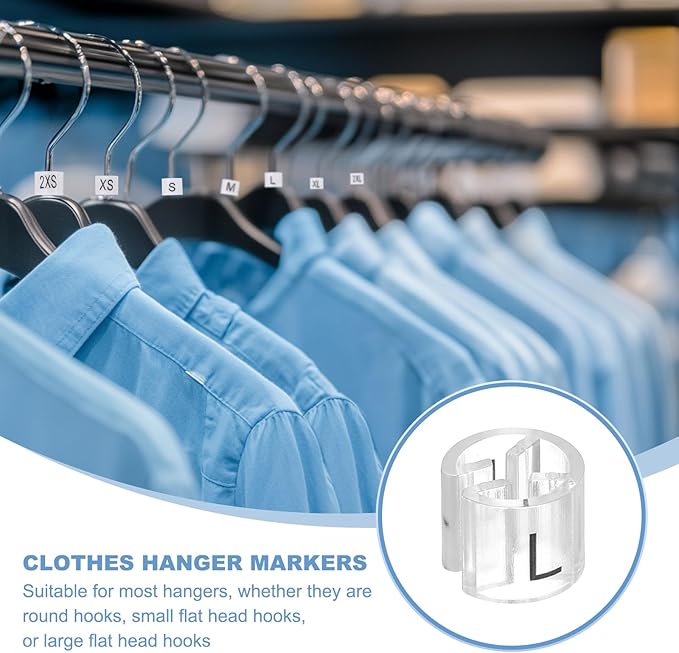 PATIKIL 300 Pcs Clothes Hanger Markers L Fit Rod Garment Size Tag Hanger Clips Round Color Coding Label for Clothing, Clear