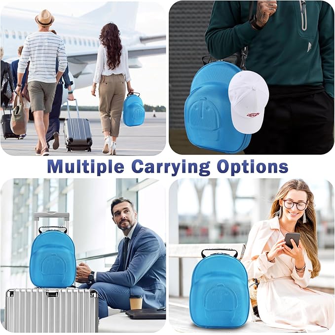 Hat Travel Case, Hard Hat Carrier Organizer with Clip & Glasses Storage, Holds 6 Baseball Caps for Home/Travel - Blue