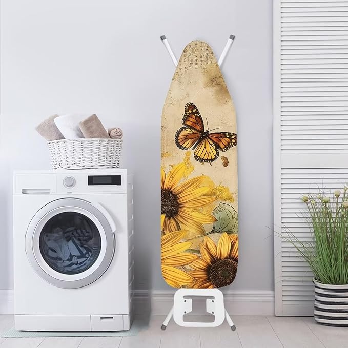 Sunflower Butterfly Ironing Board Cover and Pad, Resist Scorching and Staining, 15x54 Heavy Duty Iron Pad Covers Standard Boards with Elastic Edges,