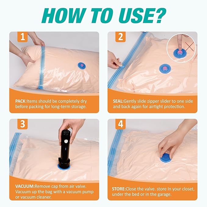 Vacuum Storage Bags, Vacuum Seal Space Saver Bags for Clothing, Travel Lugggage, Carry-on, Blankets, Comforters,Pillow, Bedding, 25 EPump