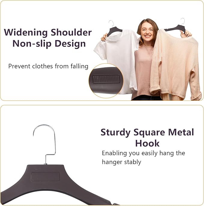 DEDU Suit Hangers for Men 40 Pack, Extra Wide Suit Hanger Non Slip Width 17.7", Thick Plastic Coat Hangers Brown with Metal Hook