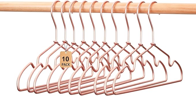 Rose Gold Metal Wire Children Baby Non Slip Toddler Infant Newborn Kids Hangers,12.6" Space Saving Baby Clothes Coat Children's Closet Durable Hangers 10 PCS