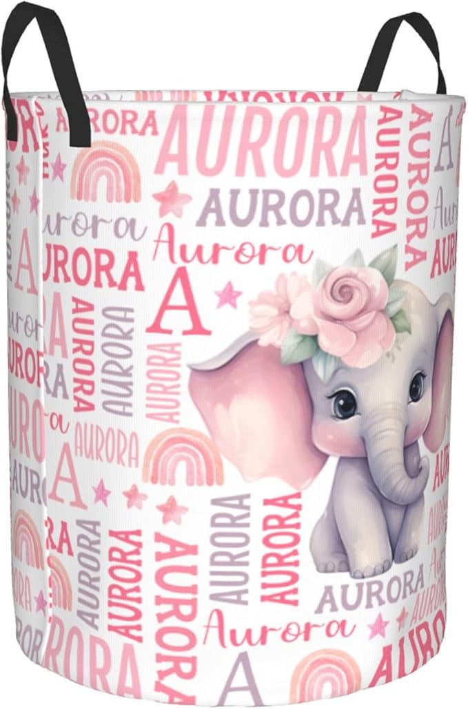 Personalized Elephant Laundry Basket For Baby Kids Boys Girls Adult Custom Hamper Basket With Name For Bathroom Bedrooms Collapsible Baby Laundry Basket, Dirty Clothes Hamper With Handles