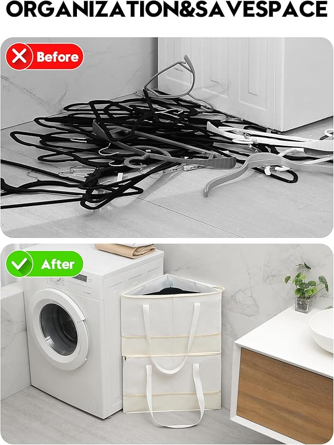 2 Pack Rigid Hanger Organizer, Triangle Storage Bin with Lid, Hanger Holder Stand for Space Saving, Clothes Organizer Stacker for Closet Laundry Rooms