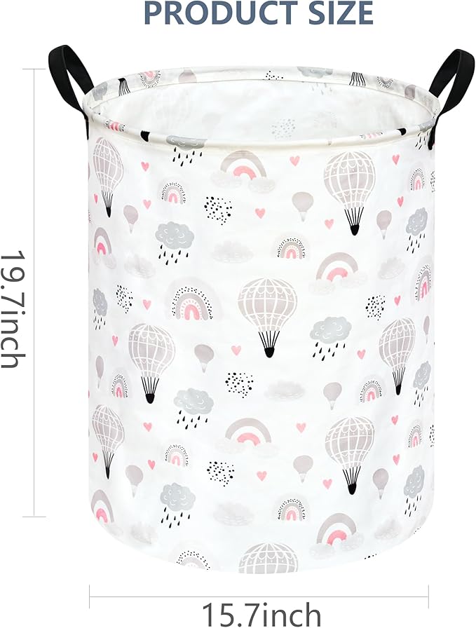 Hot Ait Balloon Print Round Laundry Hamper Storage Basket Bins Clothes Nursery Hamper for Home, Gift Storage Bins with Handles