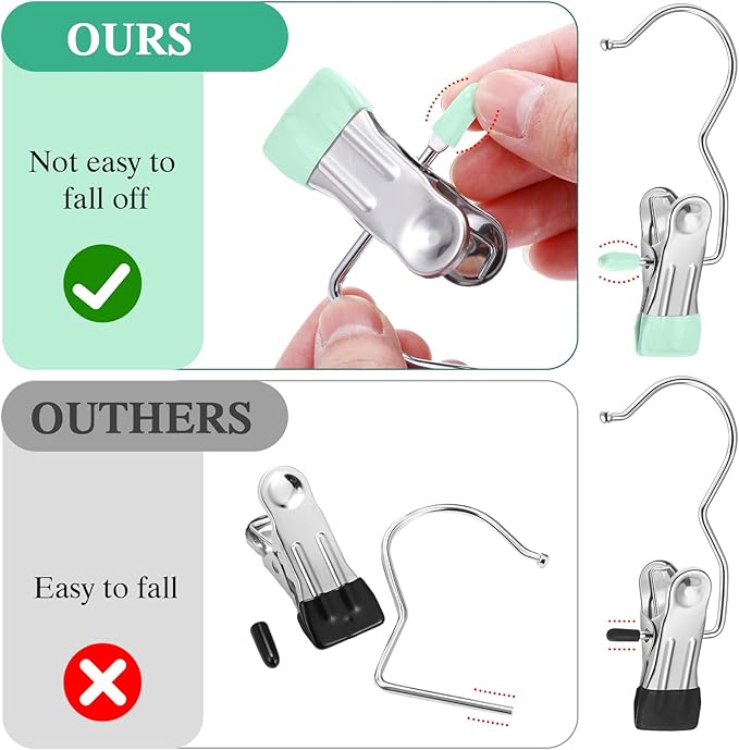 Yinder Boot Hangers Clips Laundry Hooks Hanging Stainless Steel Clothes Pins Portable Clip Hangers for Closet Travel Socks Pants Handbags Hats Towels (Multicolor,300 Pcs)