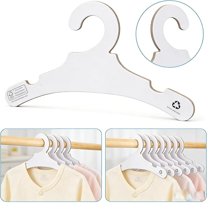 White Recyclable Paper Cardboard Clothes Hangers,9" Toddler Infant Baby Closet Clothes Nursery Non Slip Clothes Rack Hangers 36 Pack