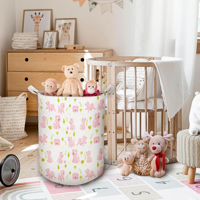 Pink Pig Laundry Basket, Toybox for Girls Room, Pink Laundry Basket Hamper Waterproof Collapsible Clothes Toys Storage Bin Organizer for Bedroom Bathroom Nursery Girls Room Dorm