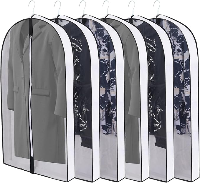 50" Garment Bags for Hanging Clothes, Clear Proof Suits Covers with 4" Gussets for Closet Storage and Travel Hanging Clothes Bag for Coat, Sweater, Jacket, Dress, Shirts (6 Pack - 50")
