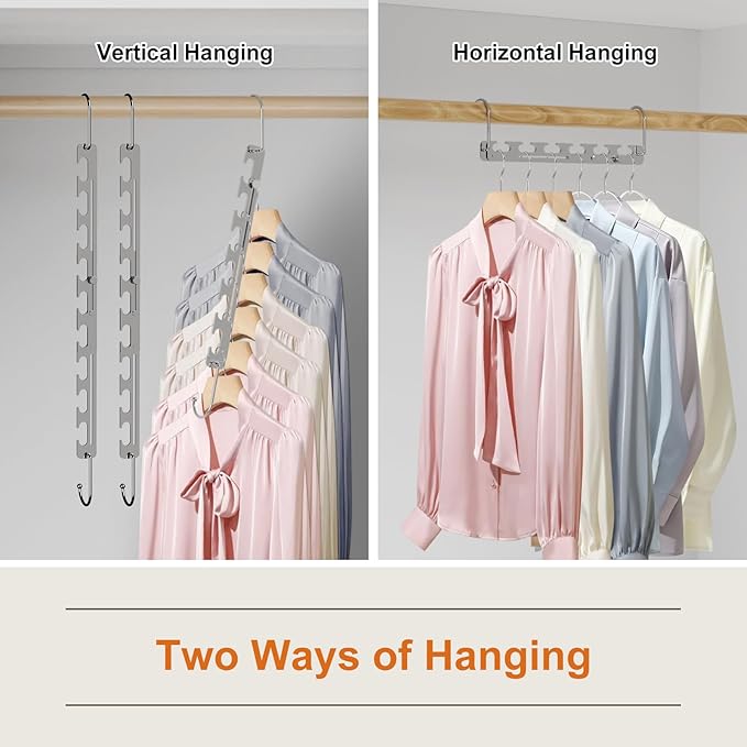 Sindax Space Saving Hangers Telescopic, 6 Holes Clothes Hangers Adjustment to 9 Holes, Upgraded Sturdy Metal Clothes Hangers Space Saving for Heavy Clothes, Closet Organizers and Storage - 5 Pack